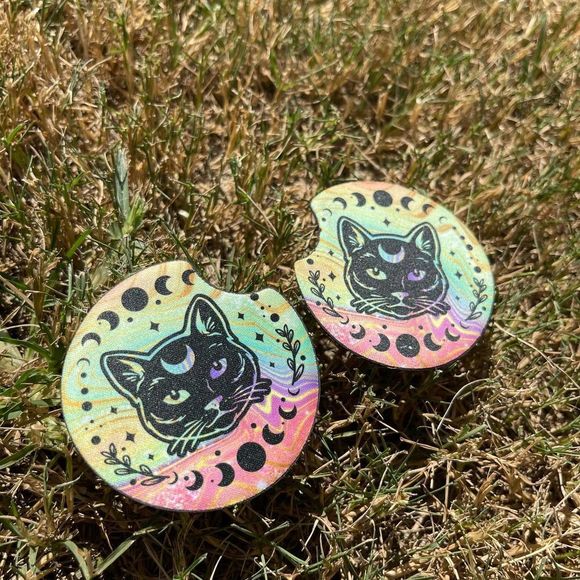 🎄 Rainbow Moon Cat Neoprene Car Coaster 2 Pack - Picture 8 of 13